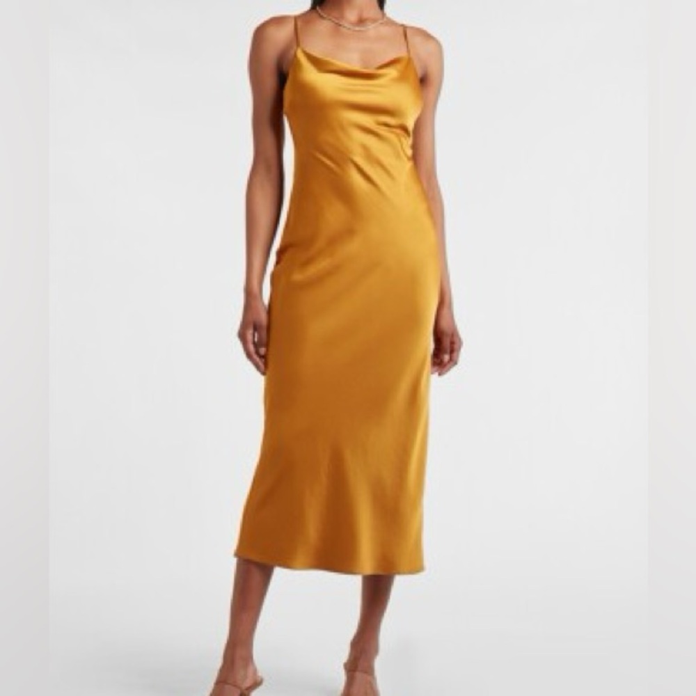 Express satin cowl neck midi dress